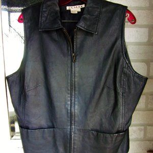 WOMEN'S BLACK LEATHER VEST Size XL '90s Biker Motorcycle w/Pockets